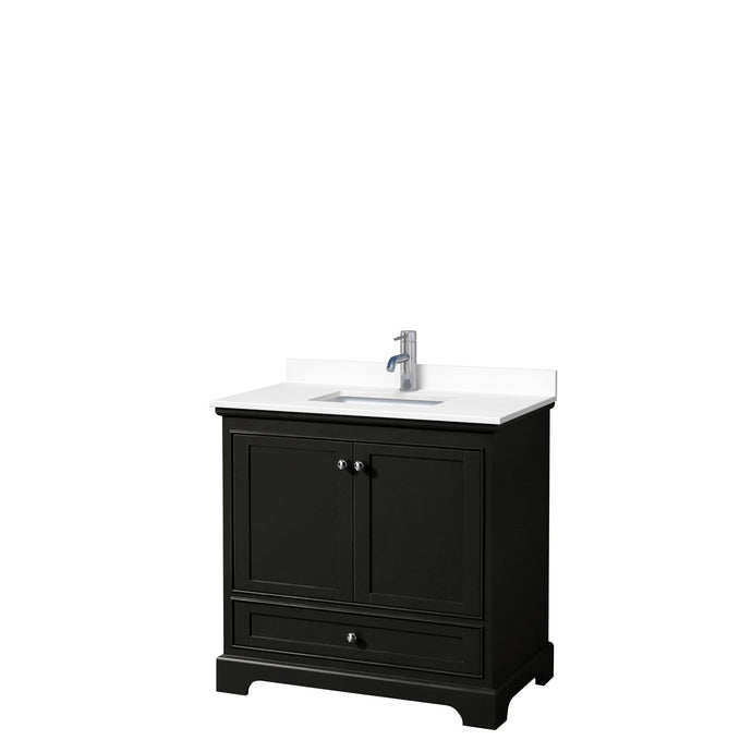 Wyndham Collection Vanity Wyndham Collection WCS202036SDEWCUNSMXX Deborah 36 Inch Single Bathroom Vanity in Dark Espresso, White Cultured Marble Countertop, Undermount Square Sink, No Mirror