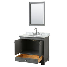 Load image into Gallery viewer, Wyndham Collection Vanity Wyndham Collection WCS202036SKGCMUNOM24 Deborah 36 Inch Single Bathroom Vanity in Dark Gray, White Carrara Marble Countertop, Undermount Oval Sink, and 24 Inch Mirror