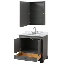 Load image into Gallery viewer, Wyndham Collection Vanity Wyndham Collection WCS202036SKGCMUNOMED Deborah 36 Inch Single Bathroom Vanity in Dark Gray, White Carrara Marble Countertop, Undermount Oval Sink, and Medicine Cabinet