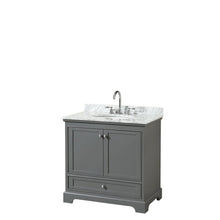 Load image into Gallery viewer, Wyndham Collection Vanity Wyndham Collection WCS202036SKGCMUNOMXX Deborah 36 Inch Single Bathroom Vanity in Dark Gray, White Carrara Marble Countertop, Undermount Oval Sink, and No Mirror