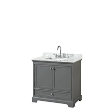 Load image into Gallery viewer, Wyndham Collection Vanity Wyndham Collection WCS202036SKGCMUNSMXX Deborah 36 Inch Single Bathroom Vanity in Dark Gray, White Carrara Marble Countertop, Undermount Square Sink, and No Mirror