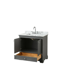 Load image into Gallery viewer, Wyndham Collection Vanity Wyndham Collection WCS202036SKGCMUNSMXX Deborah 36 Inch Single Bathroom Vanity in Dark Gray, White Carrara Marble Countertop, Undermount Square Sink, and No Mirror