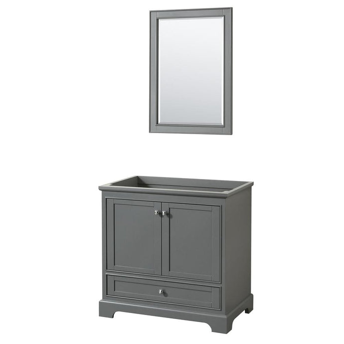Wyndham Collection Vanity Wyndham Collection WCS202036SKGCXSXXM24 Deborah 36 Inch Single Bathroom Vanity in Dark Gray, No Countertop, No Sink, and 24 Inch Mirror