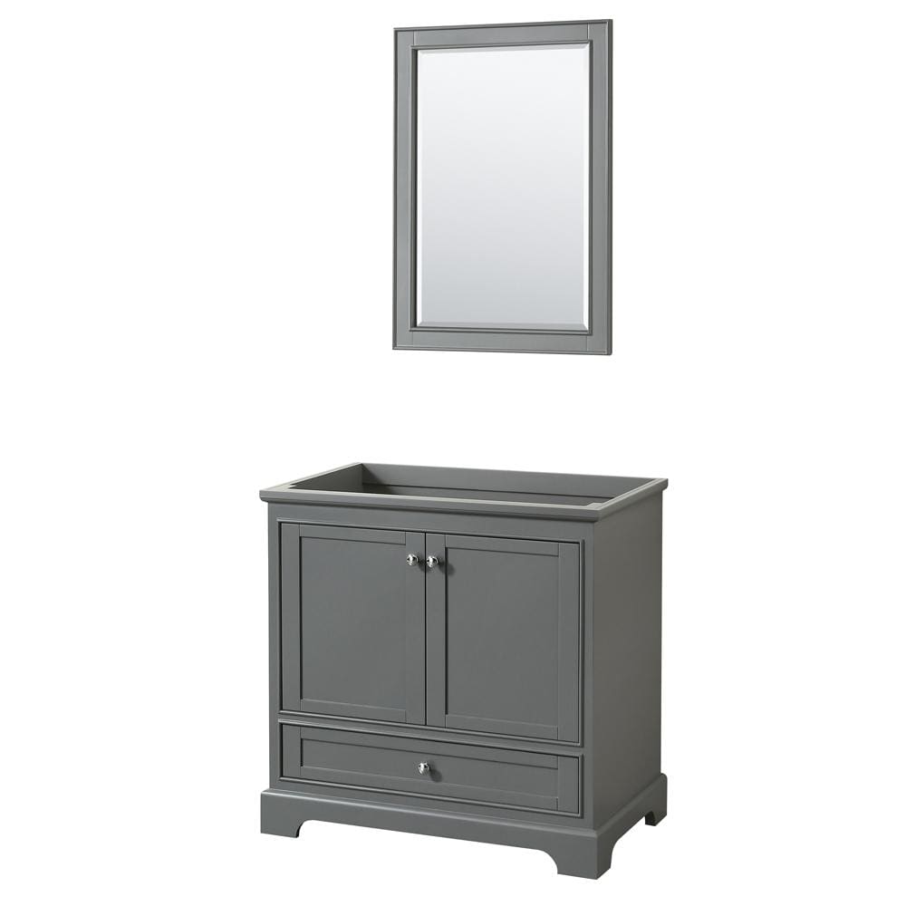 Wyndham Collection Vanity Wyndham Collection WCS202036SKGCXSXXM24 Deborah 36 Inch Single Bathroom Vanity in Dark Gray, No Countertop, No Sink, and 24 Inch Mirror