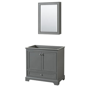 Wyndham Collection Vanity Wyndham Collection WCS202036SKGCXSXXMED Deborah 36 Inch Single Bathroom Vanity in Dark Gray, No Countertop, No Sink, and Medicine Cabinet
