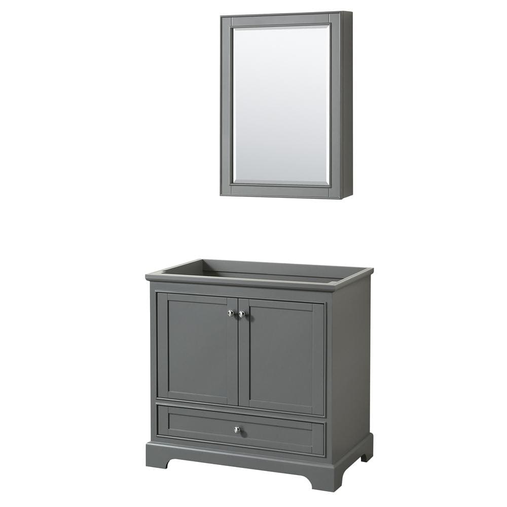 Wyndham Collection Vanity Wyndham Collection WCS202036SKGCXSXXMED Deborah 36 Inch Single Bathroom Vanity in Dark Gray, No Countertop, No Sink, and Medicine Cabinet