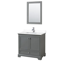 Load image into Gallery viewer, Wyndham Collection Vanity Wyndham Collection WCS202036SKGWCUNSM24 Deborah 36 Inch Single Bathroom Vanity in Dark Gray, White Cultured Marble Countertop, Undermount Square Sink, 24 Inch Mirror
