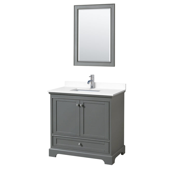 Wyndham Collection Vanity Wyndham Collection WCS202036SKGWCUNSM24 Deborah 36 Inch Single Bathroom Vanity in Dark Gray, White Cultured Marble Countertop, Undermount Square Sink, 24 Inch Mirror