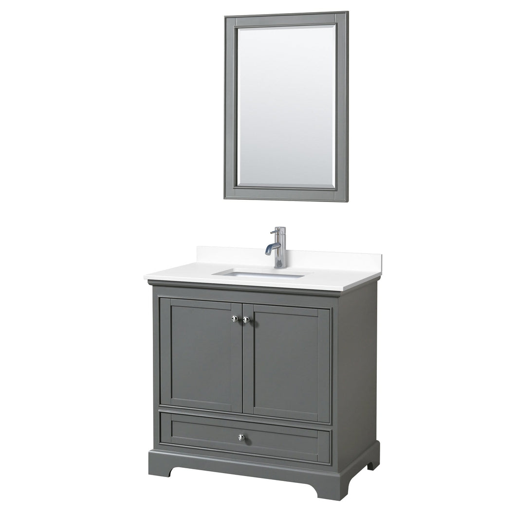 Wyndham Collection Vanity Wyndham Collection WCS202036SKGWCUNSM24 Deborah 36 Inch Single Bathroom Vanity in Dark Gray, White Cultured Marble Countertop, Undermount Square Sink, 24 Inch Mirror