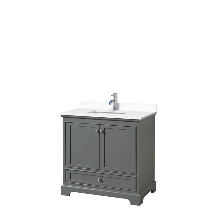 Wyndham Collection Vanity Wyndham Collection WCS202036SKGWCUNSMXX Deborah 36 Inch Single Bathroom Vanity in Dark Gray, White Cultured Marble Countertop, Undermount Square Sink, No Mirror
