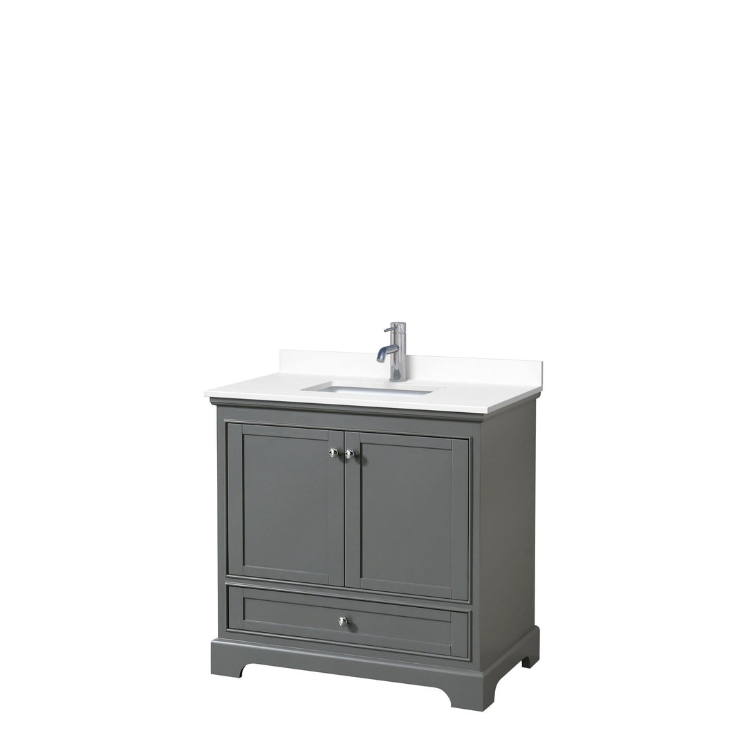 Wyndham Collection Vanity Wyndham Collection WCS202036SKGWCUNSMXX Deborah 36 Inch Single Bathroom Vanity in Dark Gray, White Cultured Marble Countertop, Undermount Square Sink, No Mirror