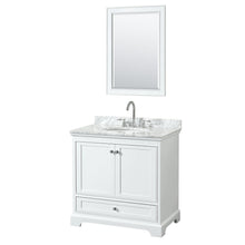 Load image into Gallery viewer, Wyndham Collection Vanity Wyndham Collection WCS202036SWHCMUNOM24 Deborah 36 Inch Single Bathroom Vanity in White, White Carrara Marble Countertop, Undermount Oval Sink, and 24 Inch Mirror