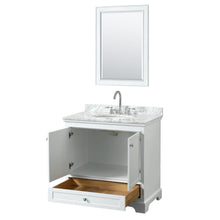 Load image into Gallery viewer, Wyndham Collection Vanity Wyndham Collection WCS202036SWHCMUNOM24 Deborah 36 Inch Single Bathroom Vanity in White, White Carrara Marble Countertop, Undermount Oval Sink, and 24 Inch Mirror
