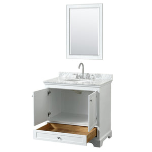 Wyndham Collection Vanity Wyndham Collection WCS202036SWHCMUNOM24 Deborah 36 Inch Single Bathroom Vanity in White, White Carrara Marble Countertop, Undermount Oval Sink, and 24 Inch Mirror
