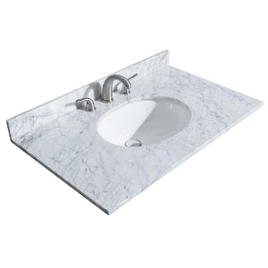 Wyndham Collection Vanity Wyndham Collection WCS202036SWHCMUNOM24 Deborah 36 Inch Single Bathroom Vanity in White, White Carrara Marble Countertop, Undermount Oval Sink, and 24 Inch Mirror
