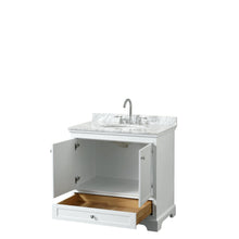 Load image into Gallery viewer, Wyndham Collection Vanity Wyndham Collection WCS202036SWHCMUNOMXX Deborah 36 Inch Single Bathroom Vanity in White, White Carrara Marble Countertop, Undermount Oval Sink, and No Mirror