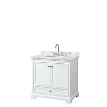 Load image into Gallery viewer, Wyndham Collection Vanity Wyndham Collection WCS202036SWHCMUNOMXX Deborah 36 Inch Single Bathroom Vanity in White, White Carrara Marble Countertop, Undermount Oval Sink, and No Mirror