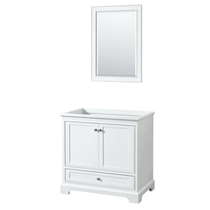 Wyndham Collection Vanity Wyndham Collection WCS202036SWHCXSXXM24 Deborah 36 Inch Single Bathroom Vanity in White, No Countertop, No Sink, and 24 Inch Mirror