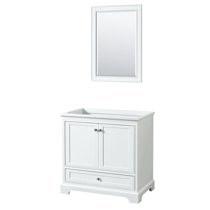 Wyndham Collection Vanity Wyndham Collection WCS202036SWHCXSXXM24 Deborah 36 Inch Single Bathroom Vanity in White, No Countertop, No Sink, and 24 Inch Mirror