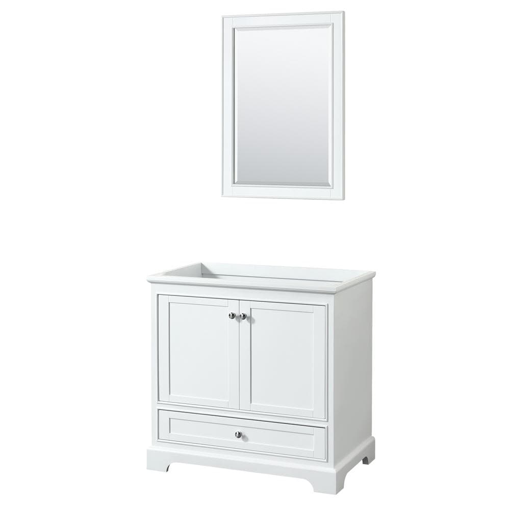 Wyndham Collection Vanity Wyndham Collection WCS202036SWHCXSXXM24 Deborah 36 Inch Single Bathroom Vanity in White, No Countertop, No Sink, and 24 Inch Mirror