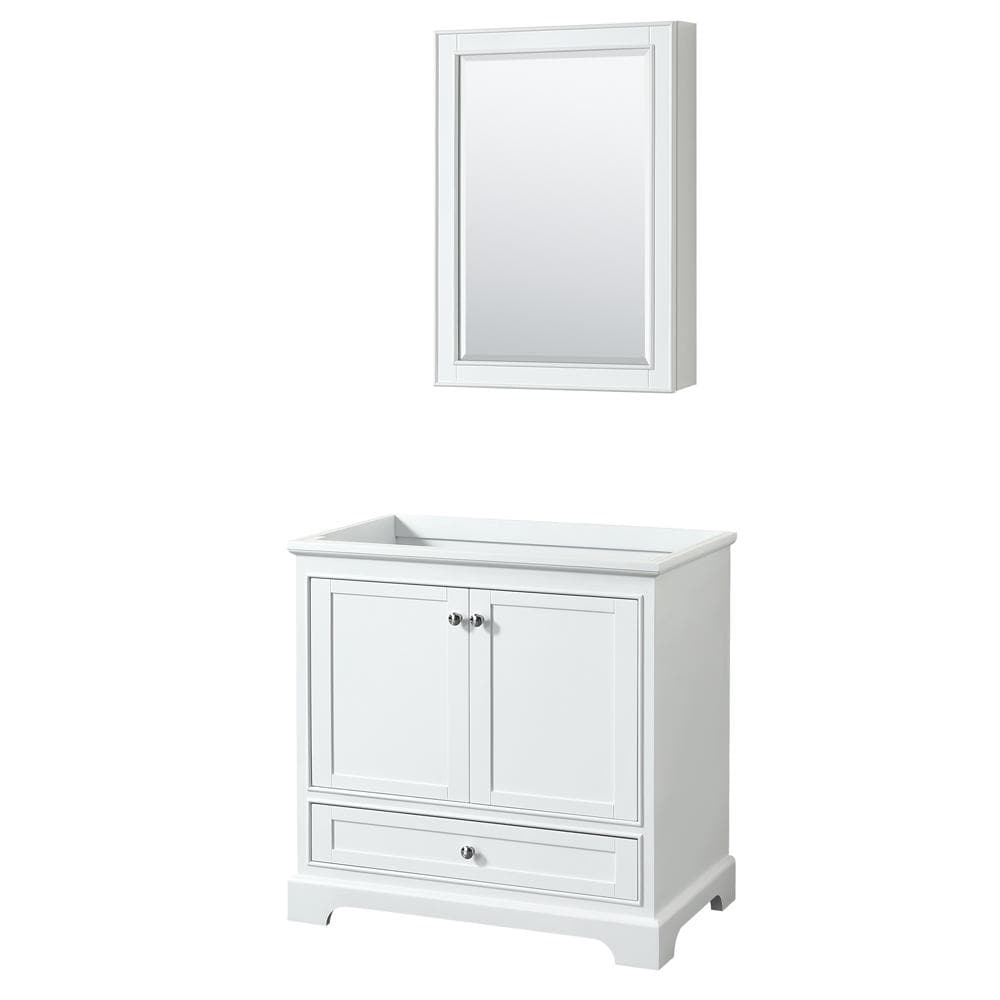 Wyndham Collection Vanity Wyndham Collection WCS202036SWHCXSXXMED Deborah 36 Inch Single Bathroom Vanity in White, No Countertop, No Sink, and Medicine Cabinet