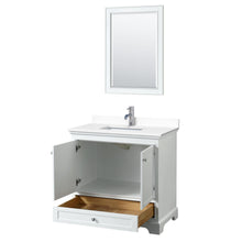 Load image into Gallery viewer, Wyndham Collection Vanity Wyndham Collection WCS202036SWHWCUNSM24 Deborah 36 Inch Single Bathroom Vanity in White, White Cultured Marble Countertop, Undermount Square Sink, 24 Inch Mirror