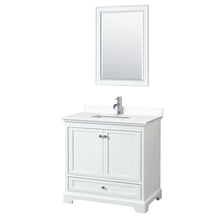 Load image into Gallery viewer, Wyndham Collection Vanity Wyndham Collection WCS202036SWHWCUNSM24 Deborah 36 Inch Single Bathroom Vanity in White, White Cultured Marble Countertop, Undermount Square Sink, 24 Inch Mirror