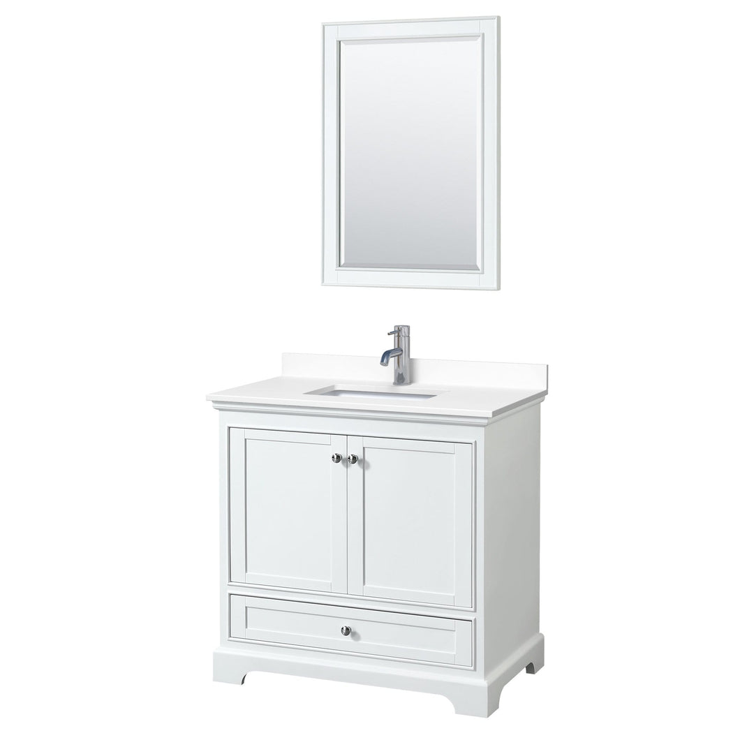 Wyndham Collection Vanity Wyndham Collection WCS202036SWHWCUNSM24 Deborah 36 Inch Single Bathroom Vanity in White, White Cultured Marble Countertop, Undermount Square Sink, 24 Inch Mirror