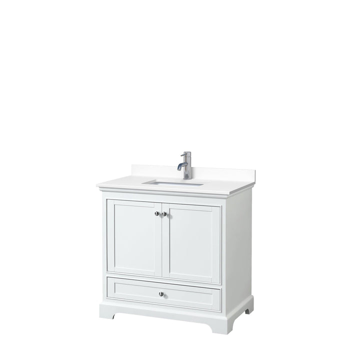 Wyndham Collection Vanity Wyndham Collection WCS202036SWHWCUNSMXX Deborah 36 Inch Single Bathroom Vanity in White, White Cultured Marble Countertop, Undermount Square Sink, No Mirror