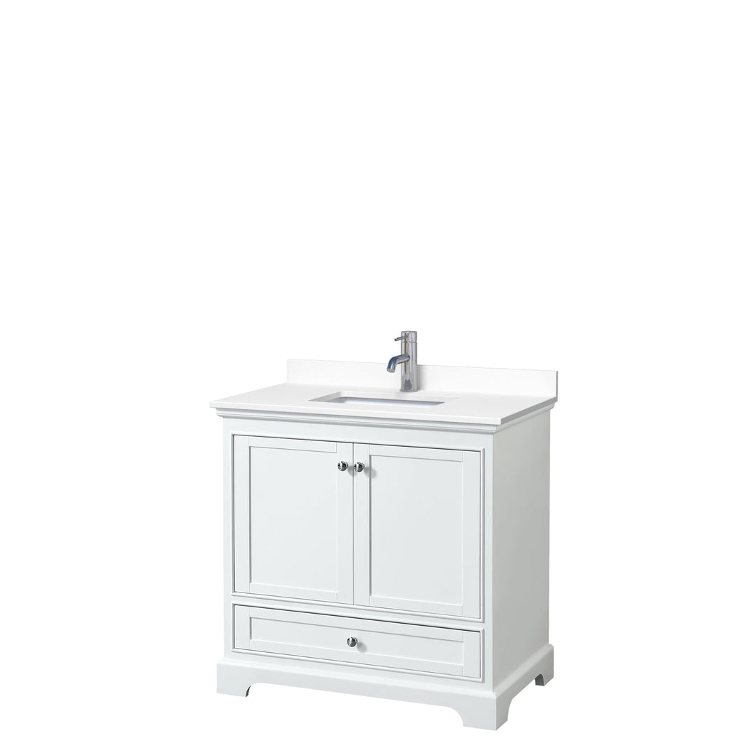 Wyndham Collection Vanity Wyndham Collection WCS202036SWHWCUNSMXX Deborah 36 Inch Single Bathroom Vanity in White, White Cultured Marble Countertop, Undermount Square Sink, No Mirror
