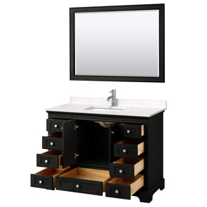 Wyndham Collection Vanity Wyndham Collection WCS202048SDEC2UNSM46 Deborah 48 Inch Single Bathroom Vanity in Dark Espresso, Light-Vein Carrara Cultured Marble Countertop, Undermount Square Sink, 46 Inch Mirror