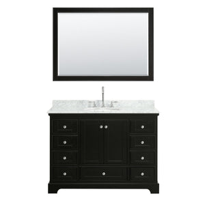 Wyndham Collection Vanity Wyndham Collection WCS202048SDECMUNOM46 Deborah 48 Inch Single Bathroom Vanity in Dark Espresso, White Carrara Marble Countertop, Undermount Oval Sink, and 46 Inch Mirror