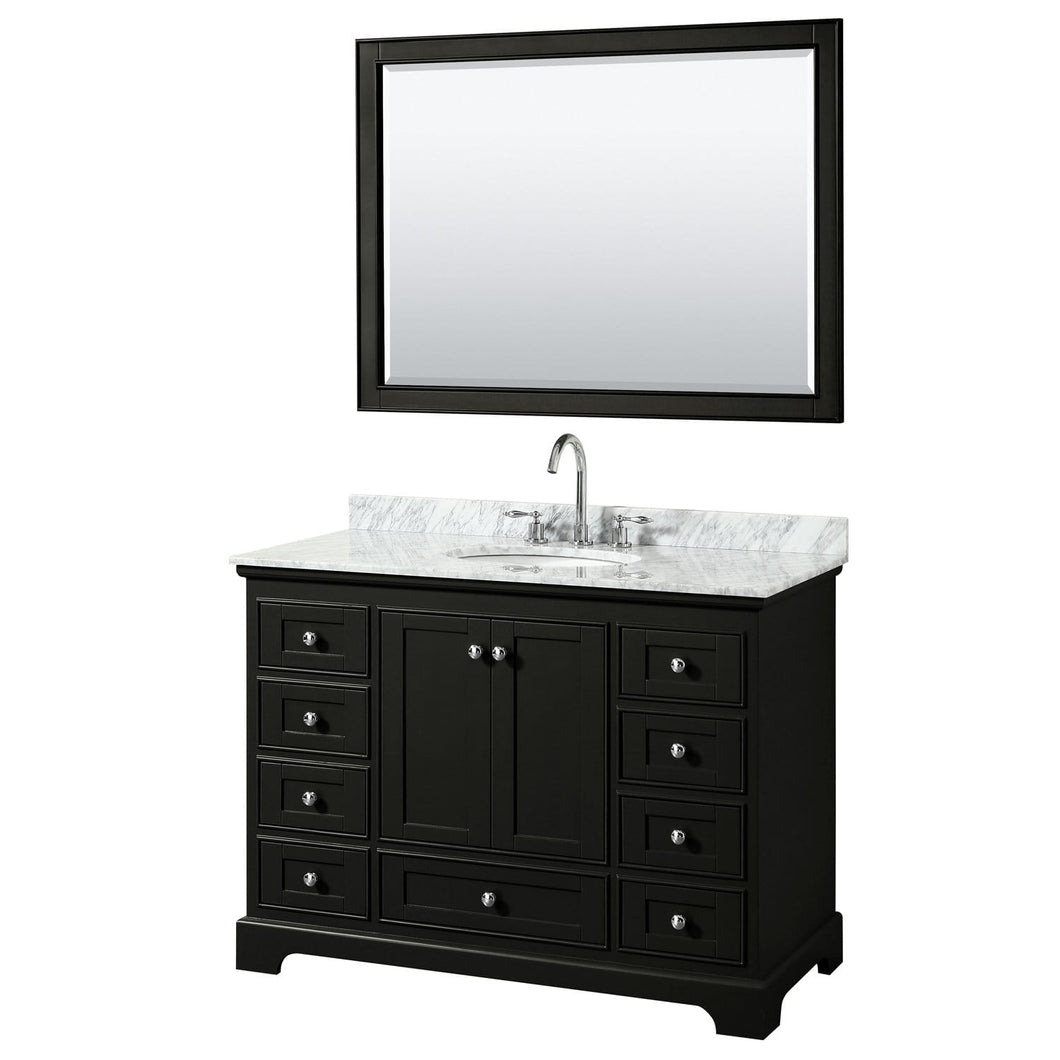 Wyndham Collection Vanity Wyndham Collection WCS202048SDECMUNOM46 Deborah 48 Inch Single Bathroom Vanity in Dark Espresso, White Carrara Marble Countertop, Undermount Oval Sink, and 46 Inch Mirror