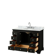 Load image into Gallery viewer, Wyndham Collection Vanity Wyndham Collection WCS202048SDECMUNOMXX Deborah 48 Inch Single Bathroom Vanity in Dark Espresso, White Carrara Marble Countertop, Undermount Oval Sink, and No Mirror
