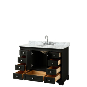 Wyndham Collection Vanity Wyndham Collection WCS202048SDECMUNOMXX Deborah 48 Inch Single Bathroom Vanity in Dark Espresso, White Carrara Marble Countertop, Undermount Oval Sink, and No Mirror