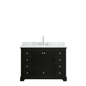 Wyndham Collection Vanity Wyndham Collection WCS202048SDECMUNOMXX Deborah 48 Inch Single Bathroom Vanity in Dark Espresso, White Carrara Marble Countertop, Undermount Oval Sink, and No Mirror