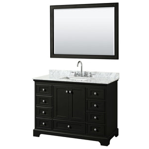 Wyndham Collection Vanity Wyndham Collection WCS202048SDECMUNSM46 Deborah 48 Inch Single Bathroom Vanity in Dark Espresso, White Carrara Marble Countertop, Undermount Square Sink, and 46 Inch Mirror