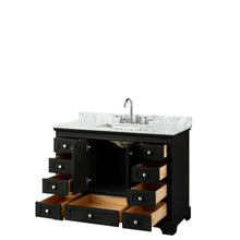 Load image into Gallery viewer, Wyndham Collection Vanity Wyndham Collection WCS202048SDECMUNSMXX Deborah 48 Inch Single Bathroom Vanity in Dark Espresso, White Carrara Marble Countertop, Undermount Square Sink, and No Mirror