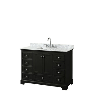 Wyndham Collection Vanity Wyndham Collection WCS202048SDECMUNSMXX Deborah 48 Inch Single Bathroom Vanity in Dark Espresso, White Carrara Marble Countertop, Undermount Square Sink, and No Mirror