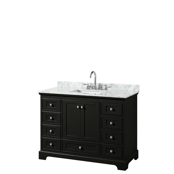 Wyndham Collection Vanity Wyndham Collection WCS202048SDECMUNSMXX Deborah 48 Inch Single Bathroom Vanity in Dark Espresso, White Carrara Marble Countertop, Undermount Square Sink, and No Mirror