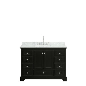 Wyndham Collection Vanity Wyndham Collection WCS202048SDECMUNSMXX Deborah 48 Inch Single Bathroom Vanity in Dark Espresso, White Carrara Marble Countertop, Undermount Square Sink, and No Mirror