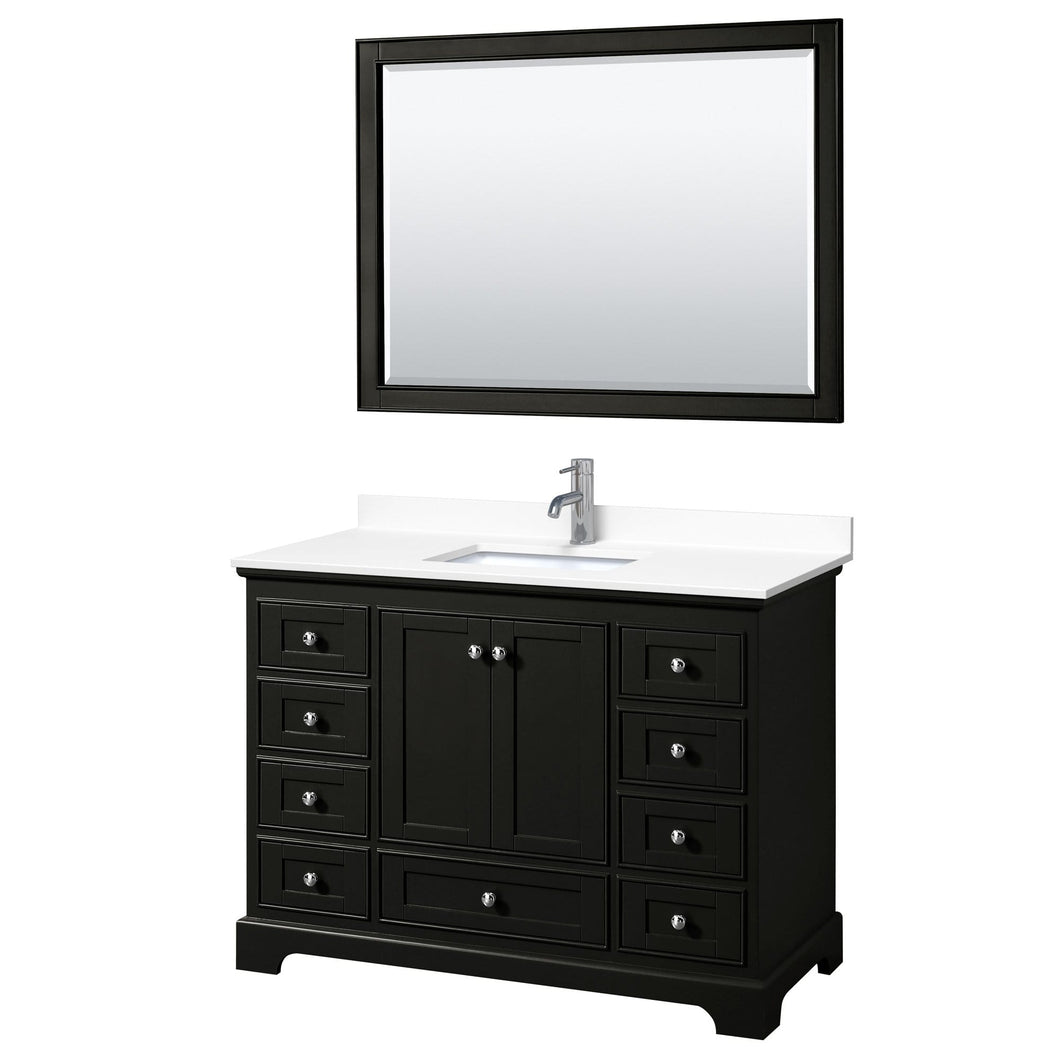 Wyndham Collection Vanity Wyndham Collection WCS202048SDEWCUNSM46 Deborah 48 Inch Single Bathroom Vanity in Dark Espresso, White Cultured Marble Countertop, Undermount Square Sink, 46 Inch Mirror
