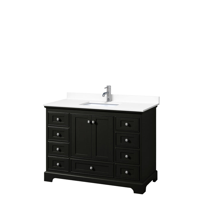 Wyndham Collection Vanity Wyndham Collection WCS202048SDEWCUNSMXX Deborah 48 Inch Single Bathroom Vanity in Dark Espresso, White Cultured Marble Countertop, Undermount Square Sink, No Mirror