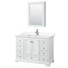 Load image into Gallery viewer, Wyndham Collection Vanity Wyndham Collection WCS202048SWHC2UNSMED Deborah 48 Inch Single Bathroom Vanity in White, Light-Vein Carrara Cultured Marble Countertop, Undermount Square Sink, Medicine Cabinet