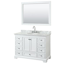 Load image into Gallery viewer, Wyndham Collection Vanity Wyndham Collection WCS202048SWHCMUNOM46 Deborah 48 Inch Single Bathroom Vanity in White, White Carrara Marble Countertop, Undermount Oval Sink, and 46 Inch Mirror