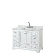 Load image into Gallery viewer, Wyndham Collection Vanity Wyndham Collection WCS202048SWHCMUNSMXX Deborah 48 Inch Single Bathroom Vanity in White, White Carrara Marble Countertop, Undermount Square Sink, and No Mirror