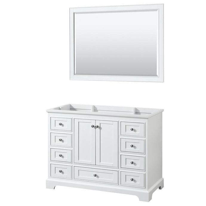 Wyndham Collection Vanity Wyndham Collection WCS202048SWHCXSXXM46 Deborah 48 Inch Single Bathroom Vanity in White, No Countertop, No Sink, and 46 Inch Mirror