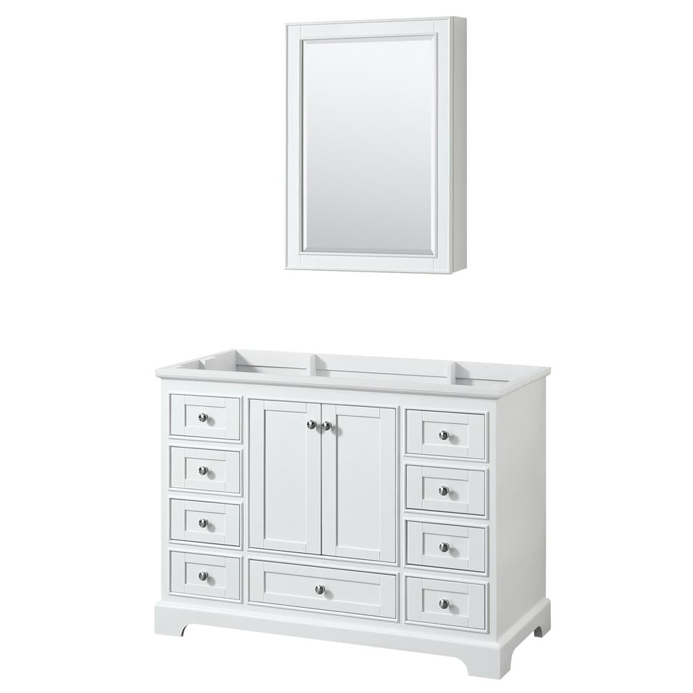 Wyndham Collection Vanity Wyndham Collection WCS202048SWHCXSXXMED Deborah 48 Inch Single Bathroom Vanity in White, No Countertop, No Sink, and Medicine Cabinet