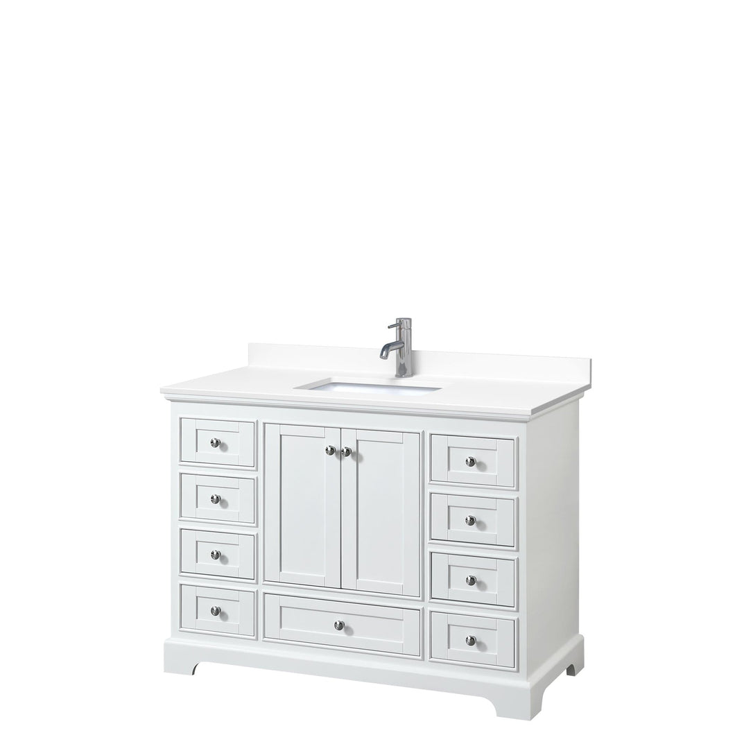 Wyndham Collection Vanity Wyndham Collection WCS202048SWHWCUNSMXX Deborah 48 Inch Single Bathroom Vanity in White, White Cultured Marble Countertop, Undermount Square Sink, No Mirror