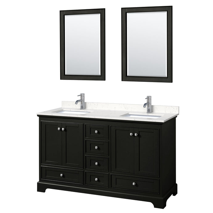 Wyndham Collection Vanity Wyndham Collection WCS202060DDEC2UNSM24 Deborah 60 Inch Double Bathroom Vanity in Dark Espresso, Light-Vein Carrara Cultured Marble Countertop, Undermount Square Sinks, 24 Inch Mirrors